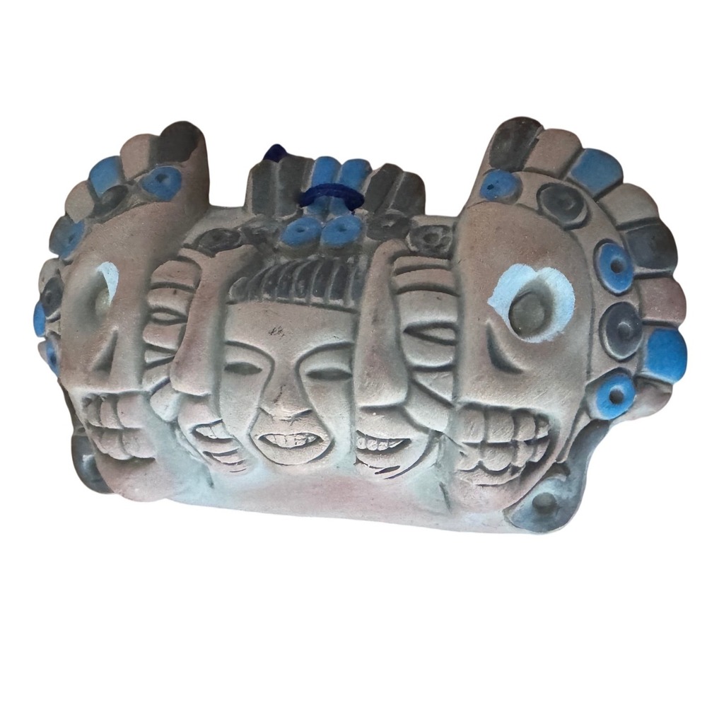 Vintage Mexican Folk‎ Wall Art Clay 3 Ages of Man Multi Face Aztec 6" has chip - Picture 2 of 10
